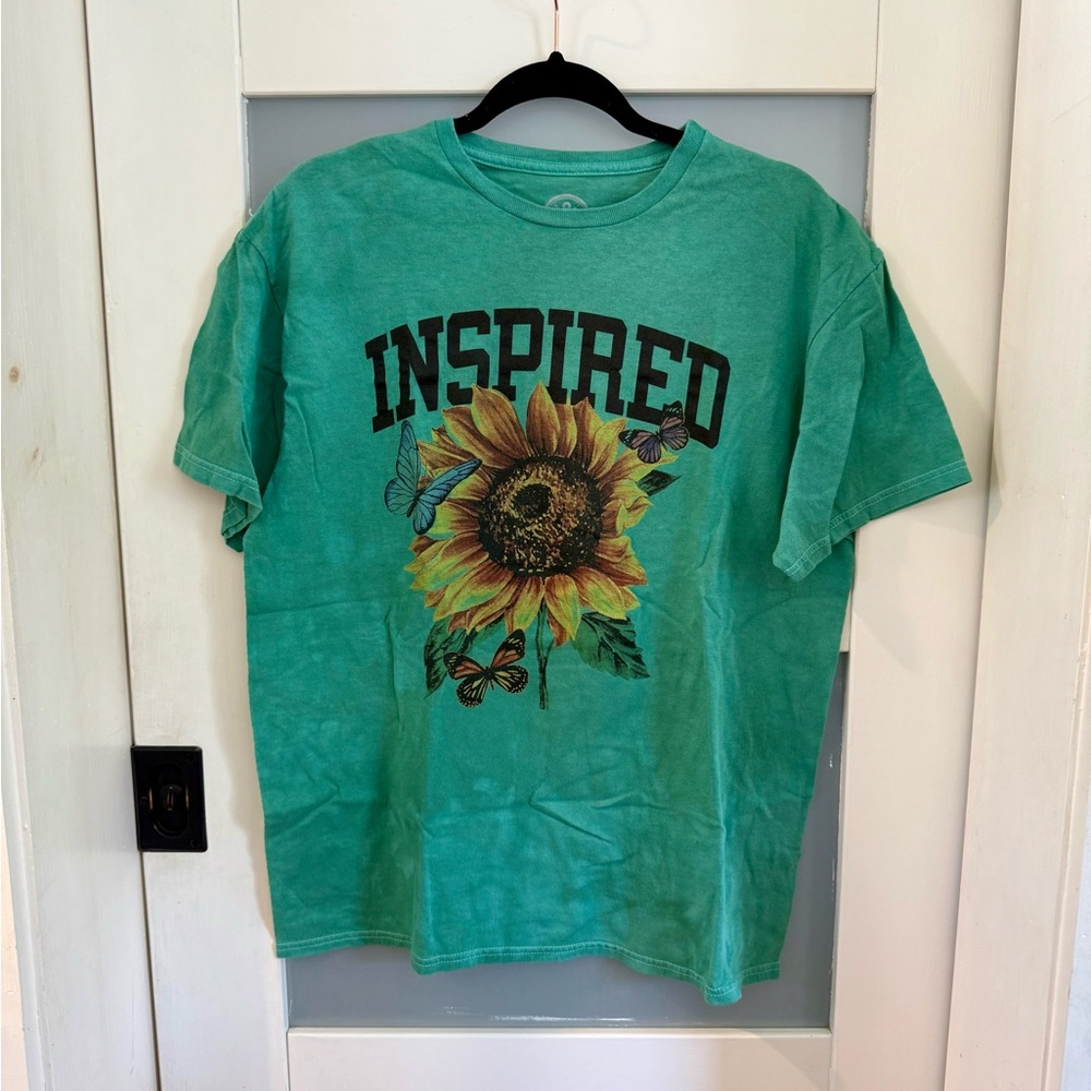 Green 'Inspired' Sunflower Graphic T-Shirt
